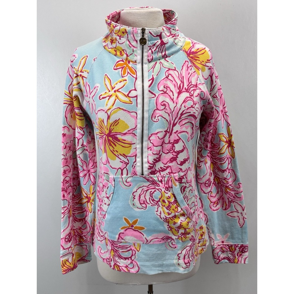 Lilly Pulitzer Breakwater Blue Lolita  3/4 Zip Skpper Popover Top Size Medium